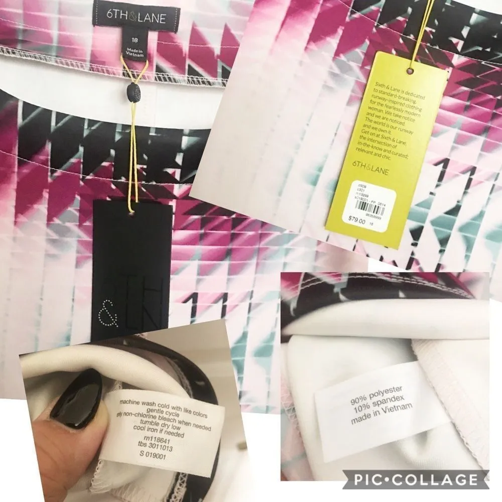 6th & Lane Geometric Print Pink Scuba Top Size 18 - Image 5