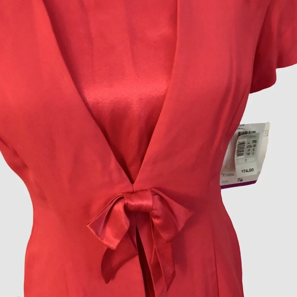 NEW Size 6 7 8 Vintage Coral Pink Bow Dress 80s 90s USA Union Made - Image 2