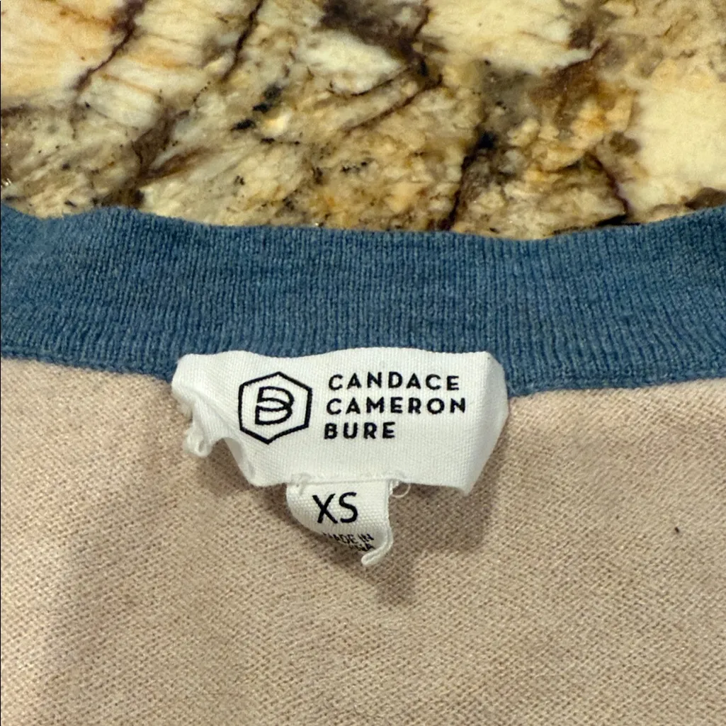 Candace Cameron Bure Beige and Blue Cardigan Sweater Tan Size XS - Image 2