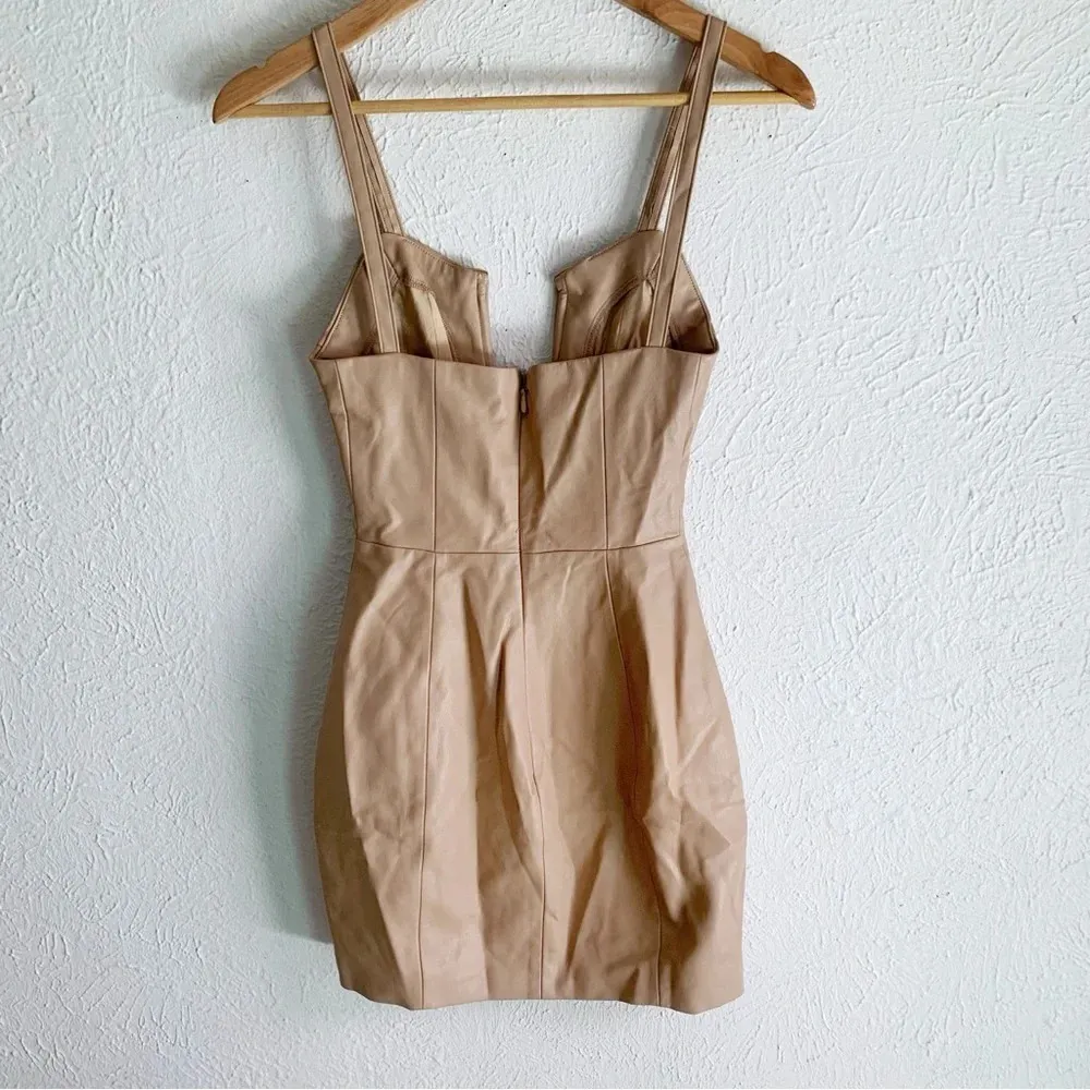 Mistress Rocks Vegan Leather Biscuit Deep Plunge Mini Dress Sz XS - Image 4