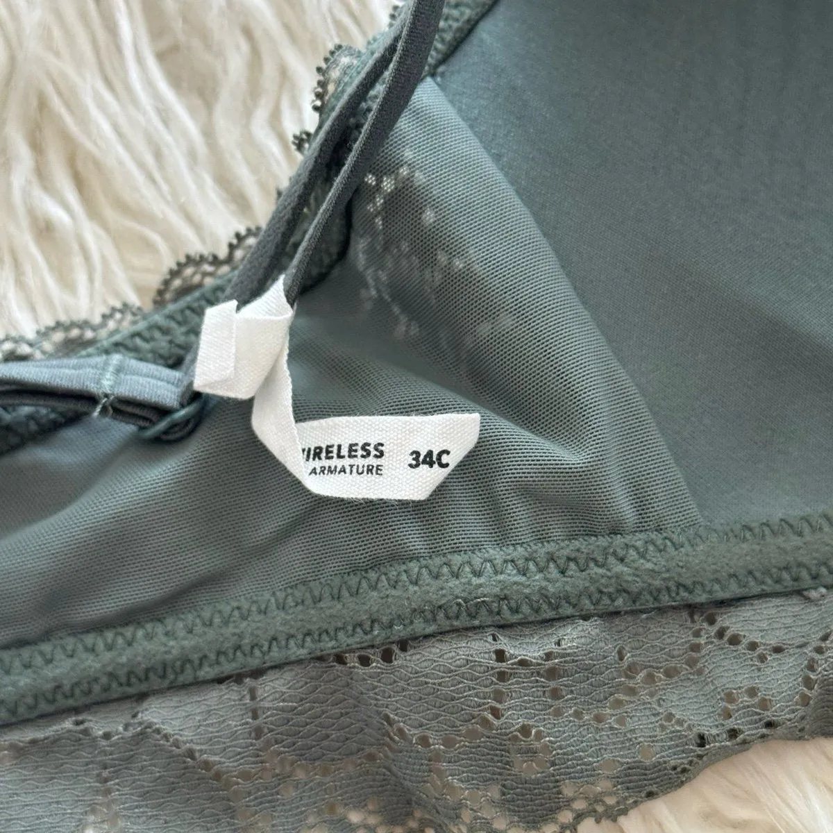 Aerie Real Happy Wireless Lightly Lined Candy Lace Bra Royal Palm Size 34C - Image 12