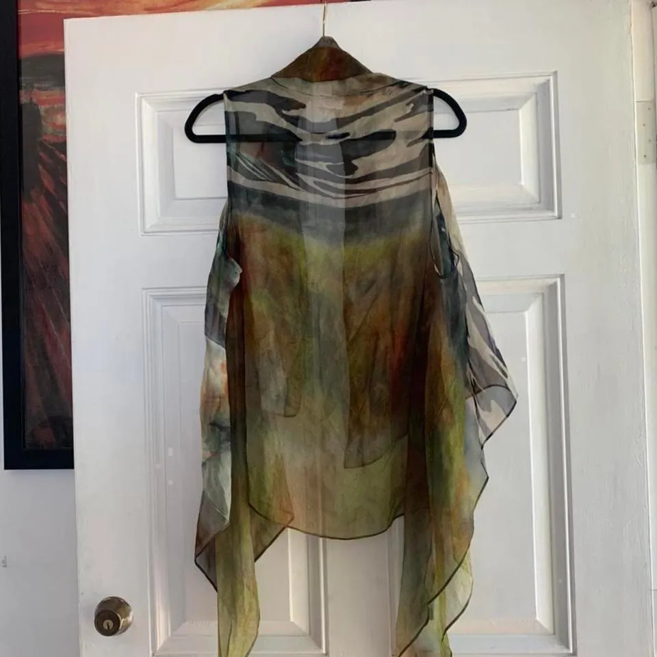 Silk‎ colorful vest Cardigan Green Size M - Image 3