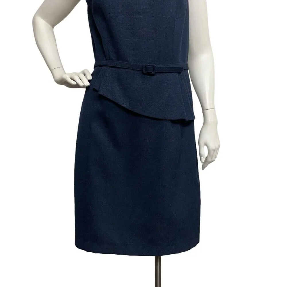 David Meister 8 Navy Blue Retro Portrait Collar Assymetric Sheath Dress Academia - Image 7