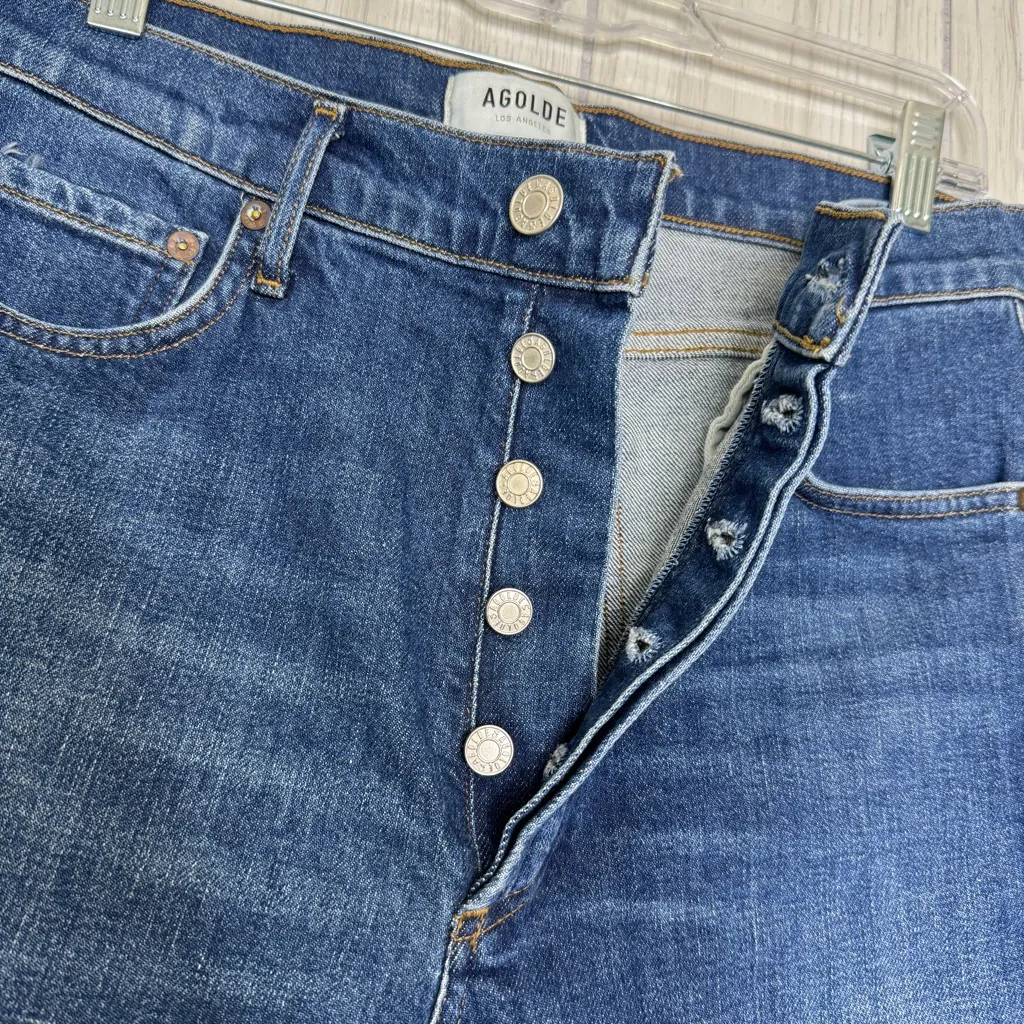 AGOLDE Nico High Rise Dark Wash Slim Leg Jeans Fixation Button Fly size 28 - Image 10