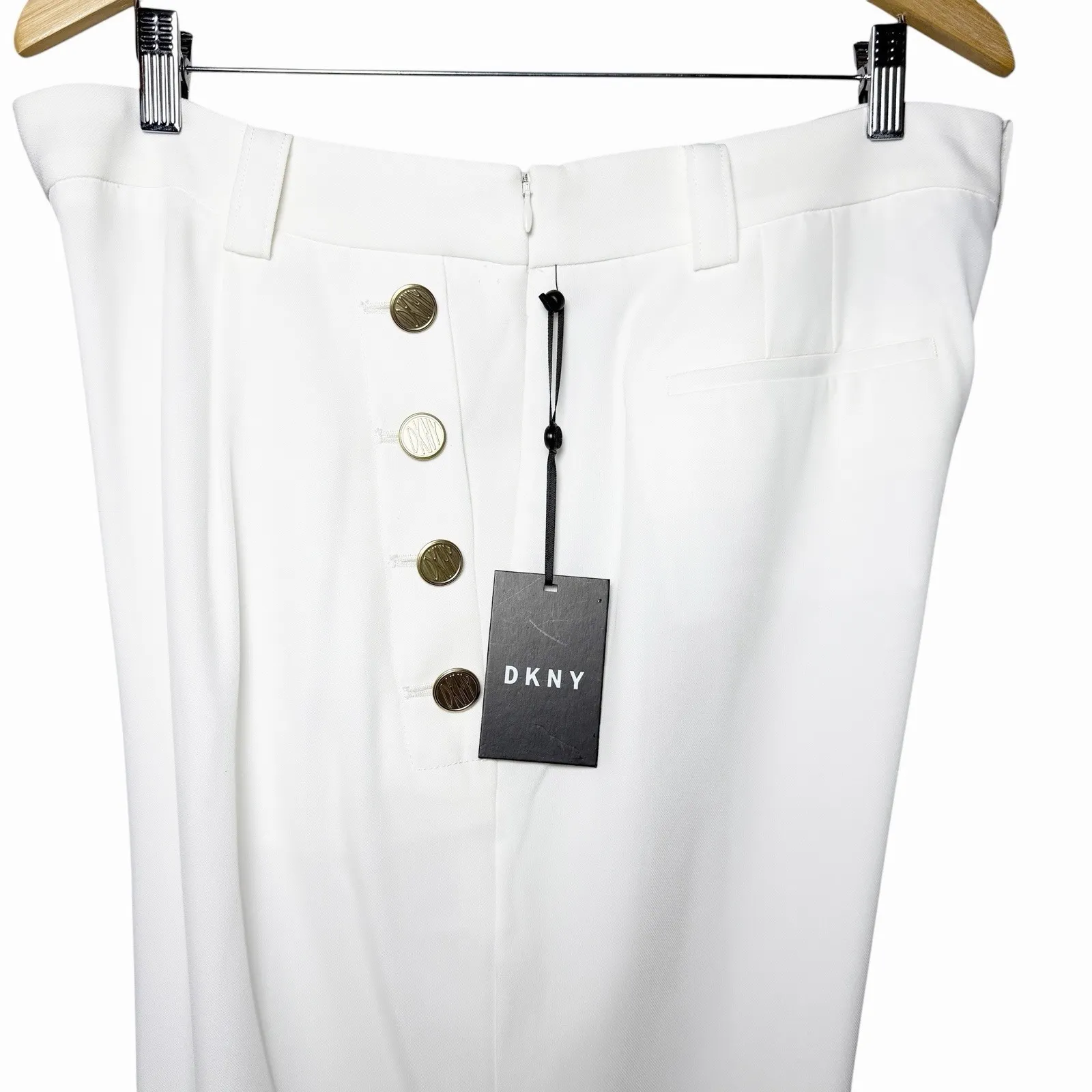 DKNY Women's Hudson Blues Ivy White Size 14 Sailor Wide Leg Pants Gold Buttons - Image 15