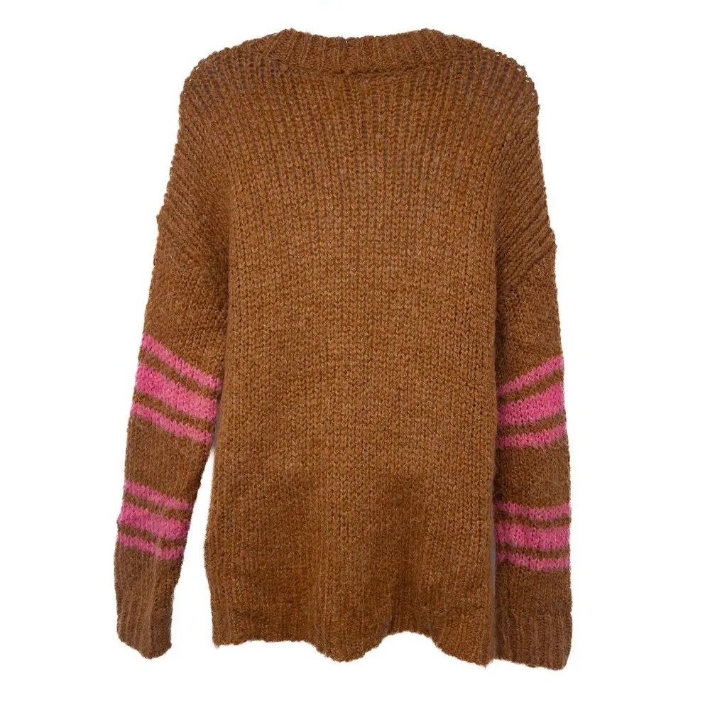 Aerie Fuzzy Feels Mohair Wool Knit Oversized Varsity Stripe Sweater Loose Chunky - Image 6