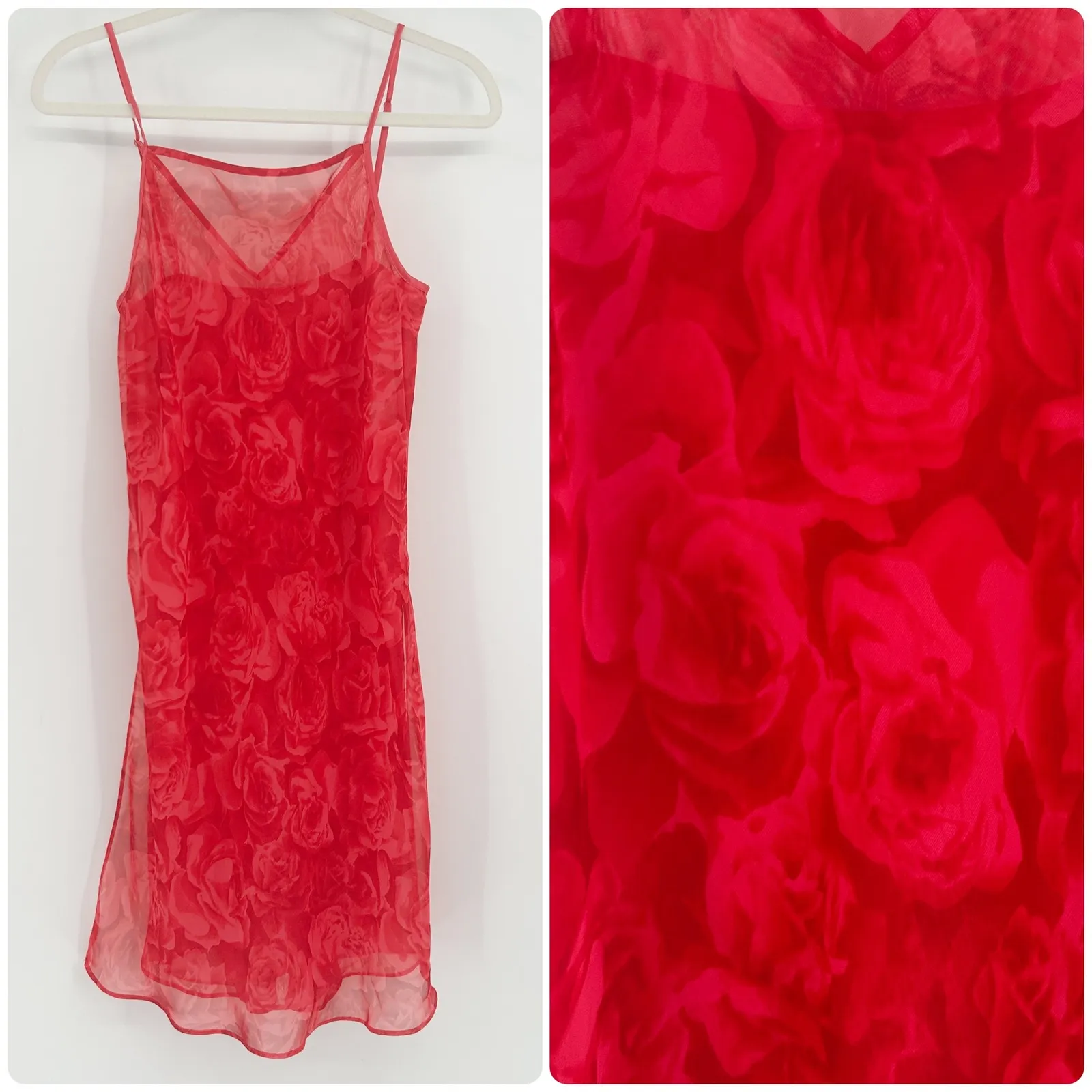 Valerie Stevens Womens Y2K Vintage Floral Rose‎ Print Chiffon Slip Dress Size S - Image 2