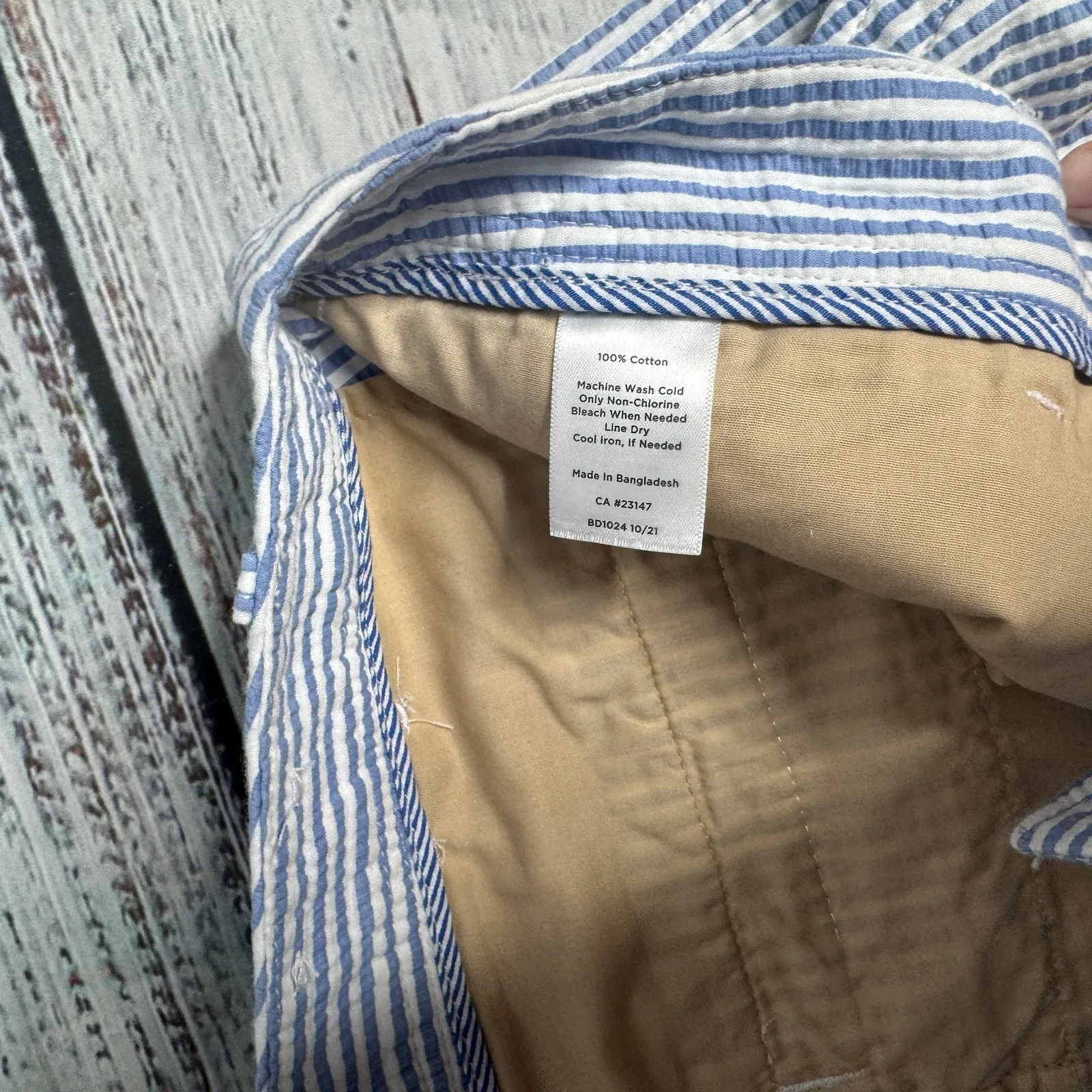 Talbots Relaxed Chino Shorts Womens 12 Blue White Seersucker Cotton - Image 5