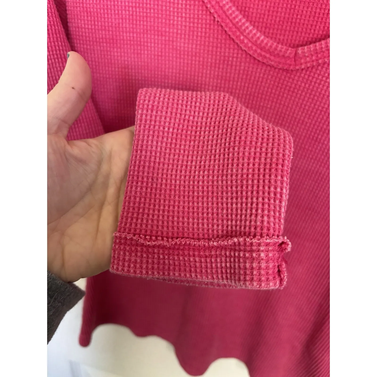 Anthropologie Pilcro Pink Notched Waffle Knit Long Sleeve Thermal Top Size XS - Image 6