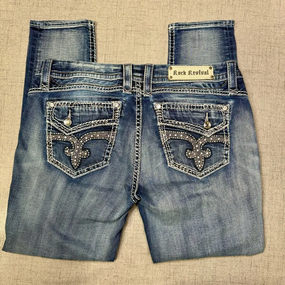 Rock Revival Barby Skinny Ankle Jeans Distressed Stretch Bling Size 34 - Image 8