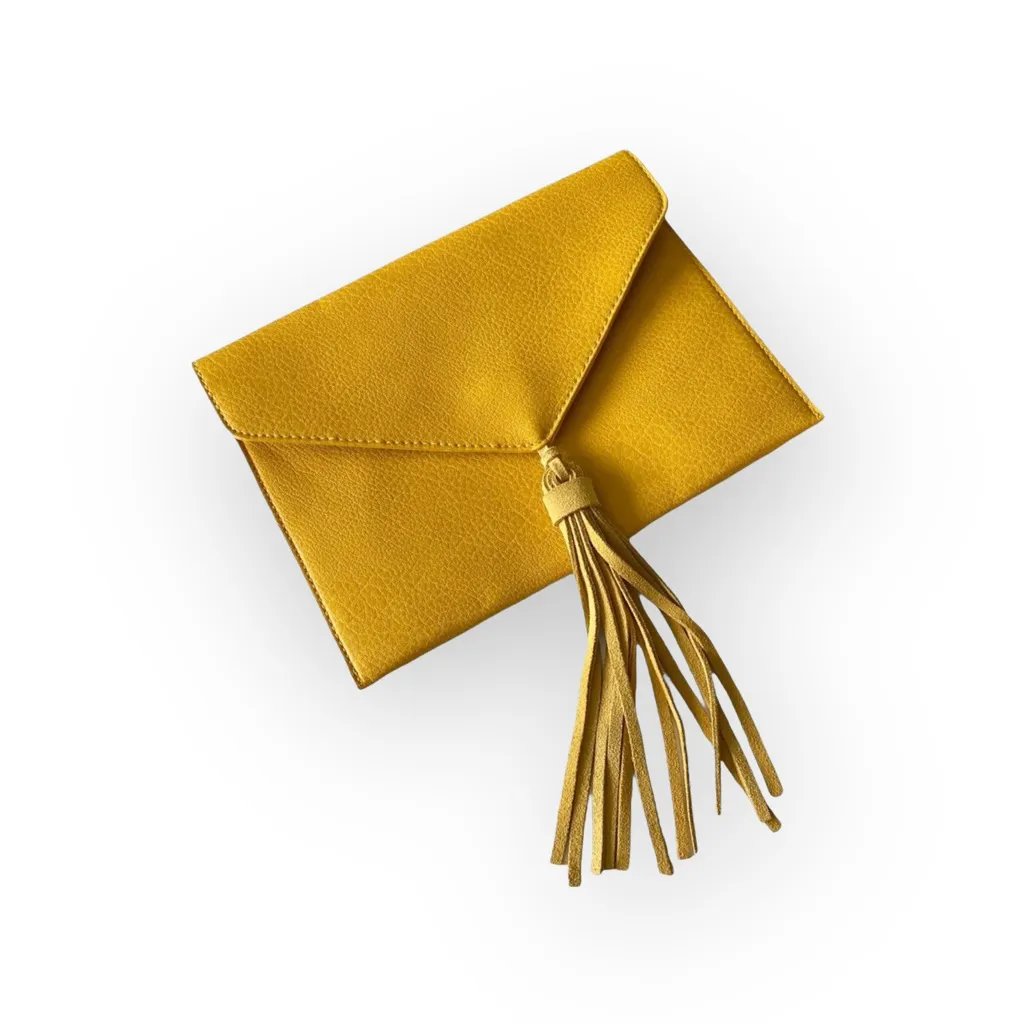 new Street Level ༄ Leather Tassel Envelope Clutch Handbag Bag ༄ Goldenrod Yellow - Image 9
