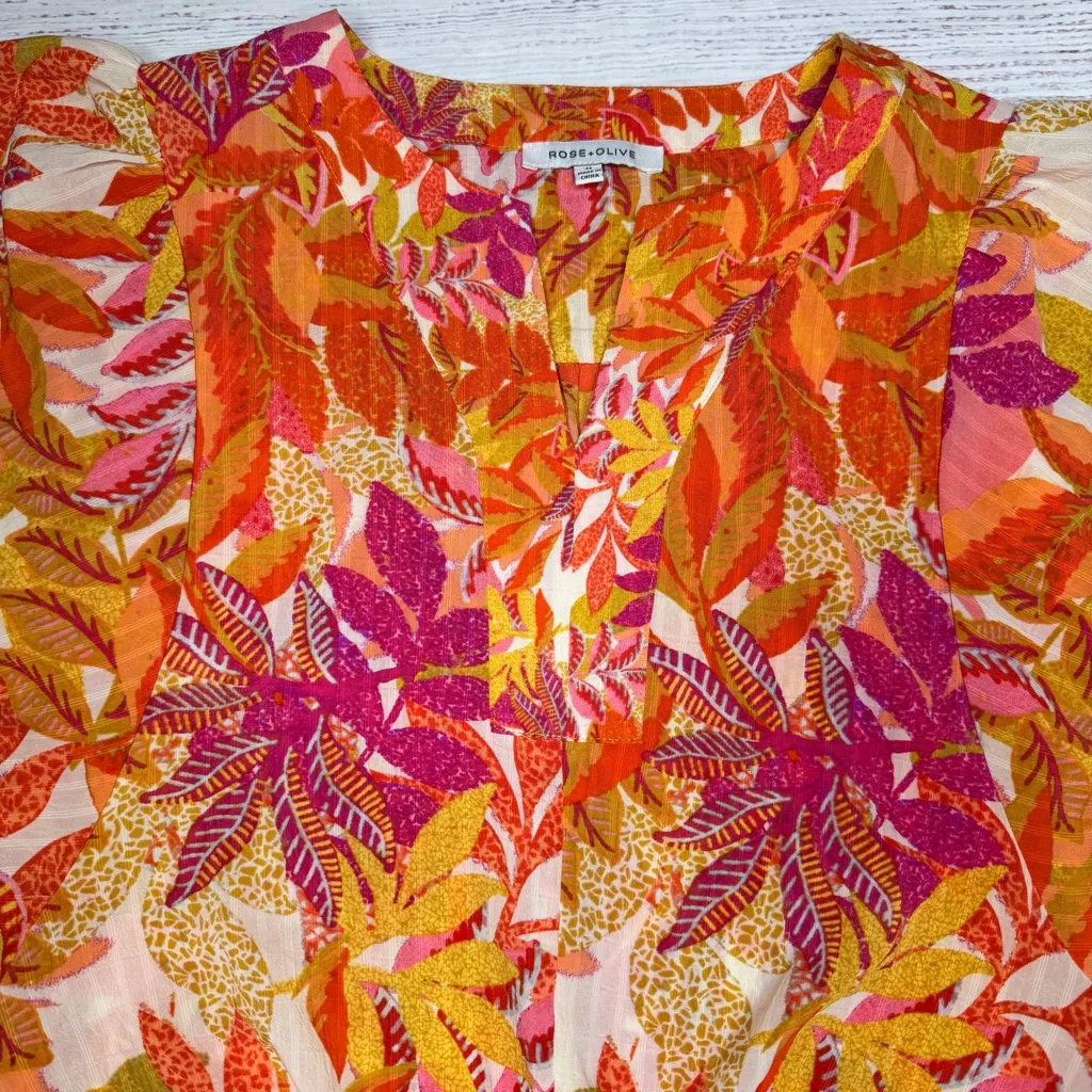 Rose & Olive Vibrant Floral Blouse - Orange, Pink, Yellow Size M - Image 4