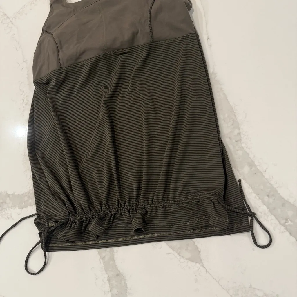 Athleta Skills Drills Athletic TankTop Womens Large GreenStripe Drawstring Waist - Image 2