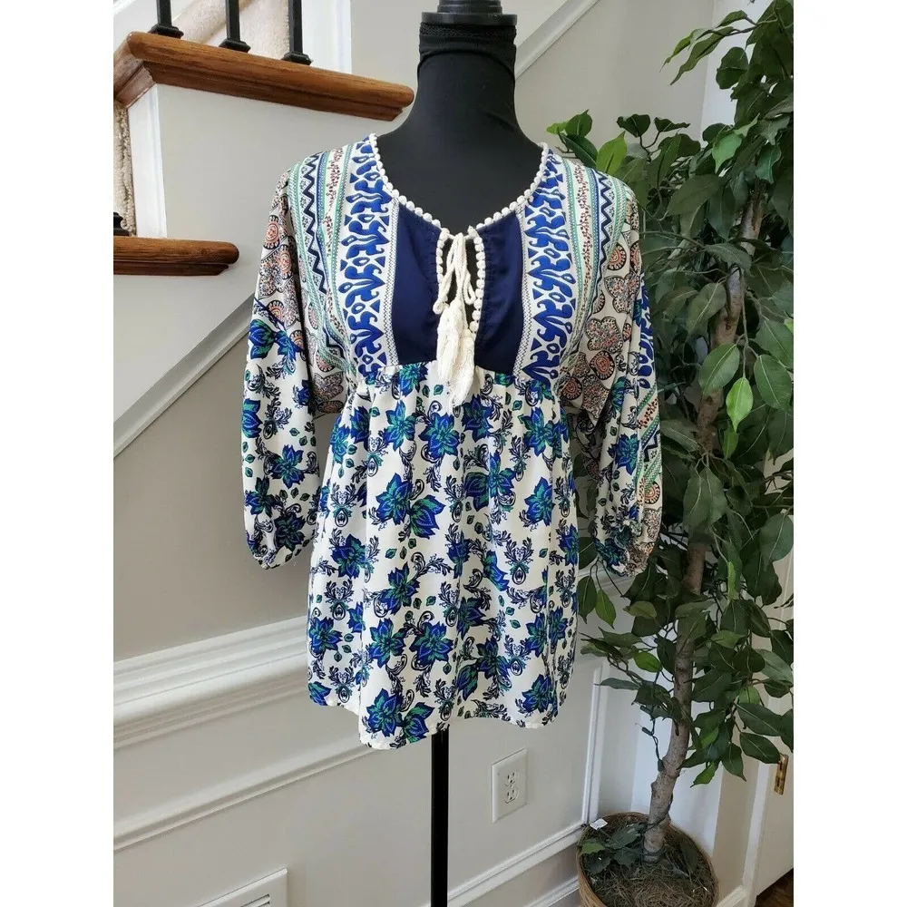 Gibson Latimer Women's Multicolor Floral Polyester Long Sleeve V-Neck Shirt S - Image 6