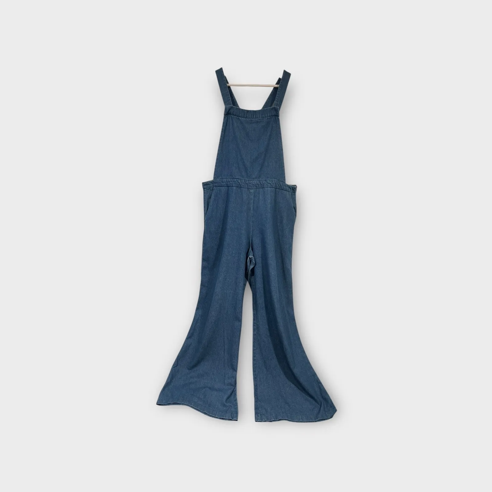 Women’s Boho Bib Chambray Cotton Wide-Leg Overalls Jumpsuit XL - Image 3