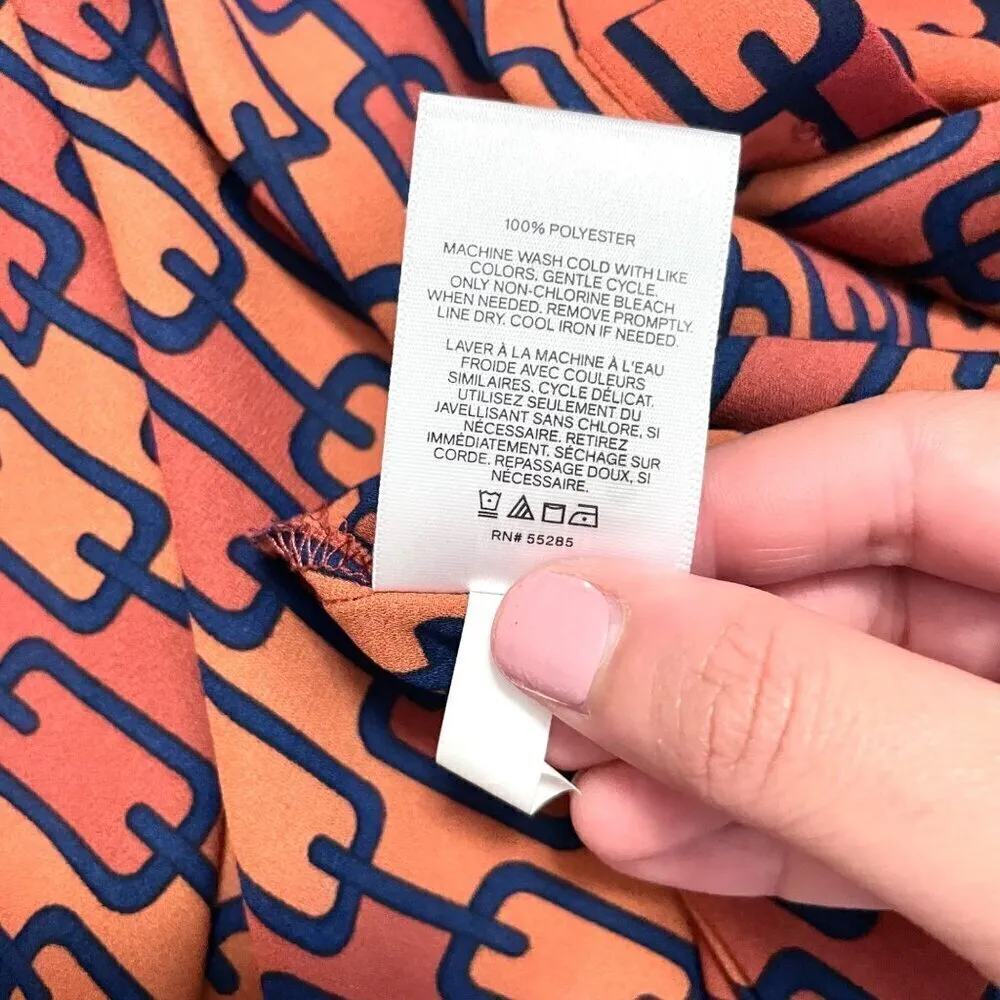 Express Orange Geometric Print Long-Sleeve Button-Front Top Women’s Size M - Image 5