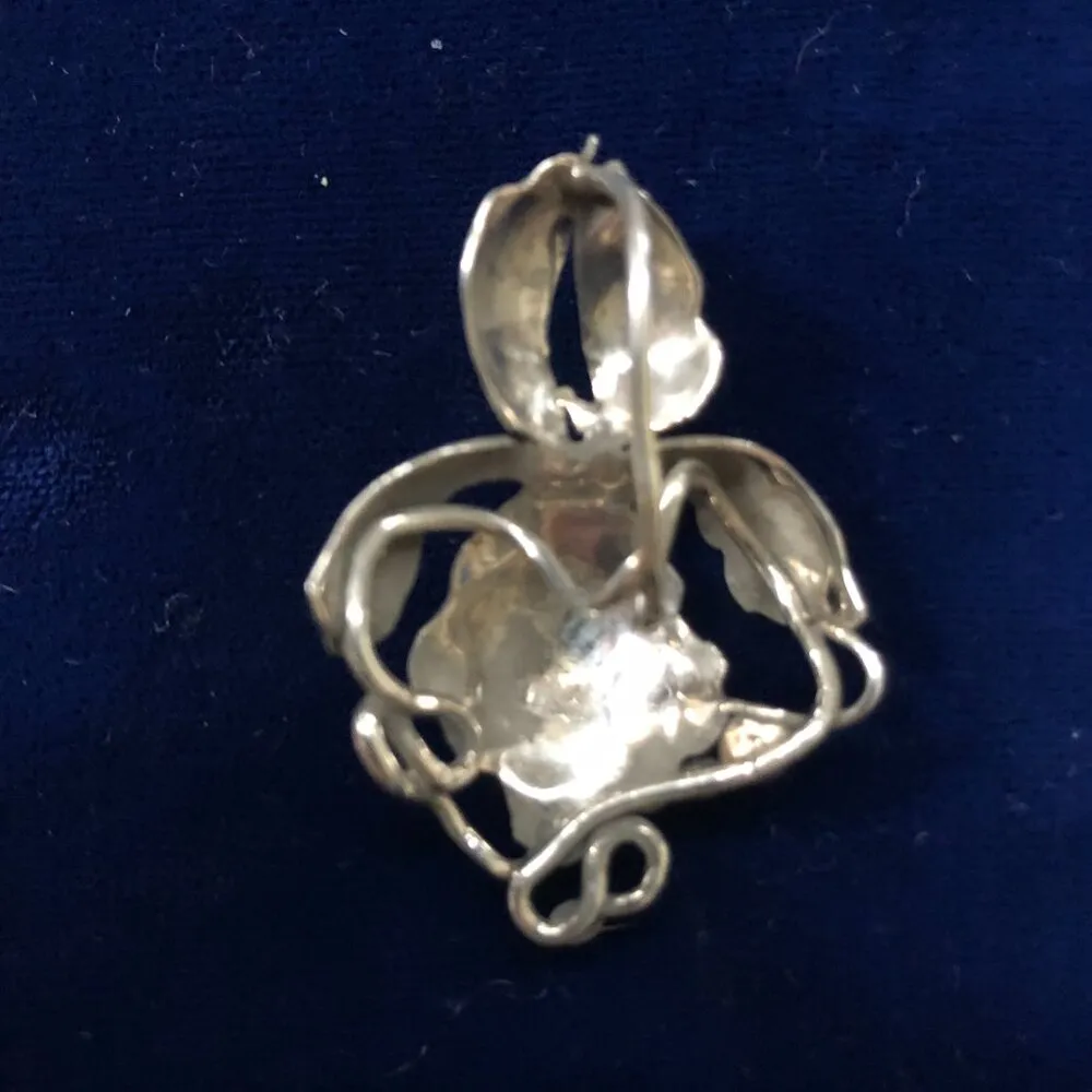 Sterling Silver Iris Flower Blossom Pendant Slide Vintage 2" x 1 1/4" Rare - Image 6