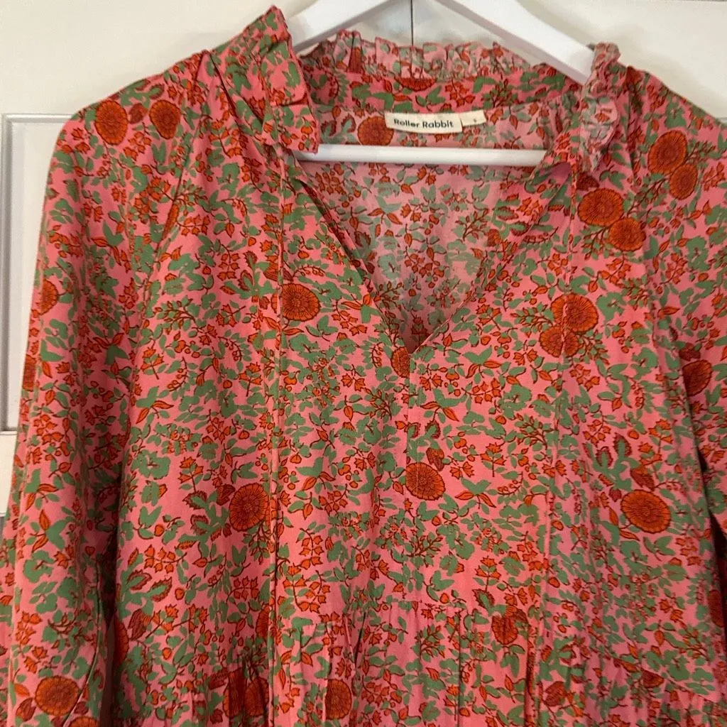 Roller Rabbit Rhody Janni cotton floral tiered long sleeve dress small - Image 7