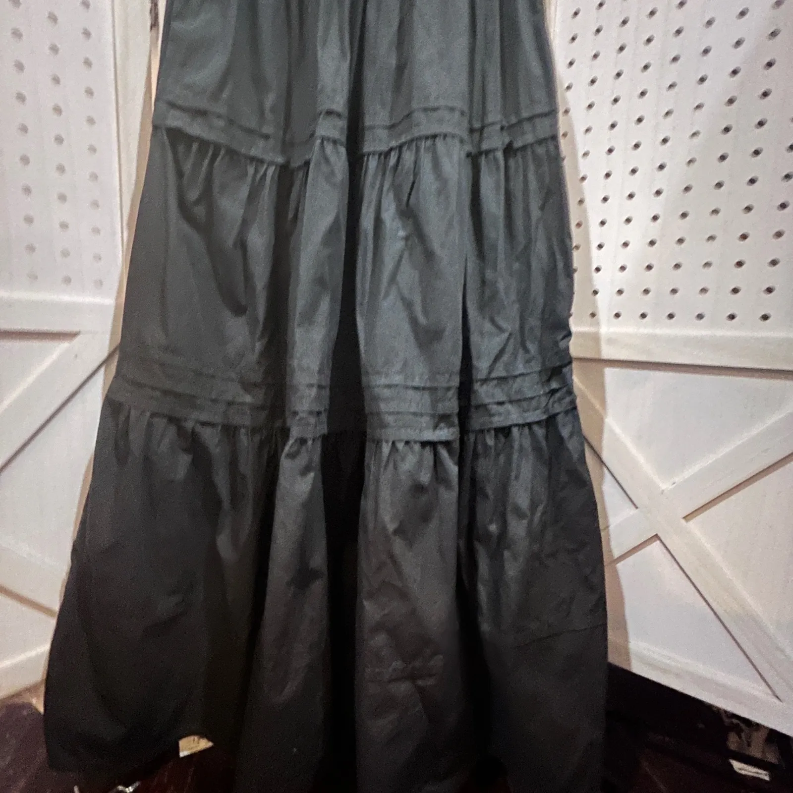 ThallWe Black Cotton Puff Sleeve Smocked Waist Tiered Maxi Dress Size S - Image 14