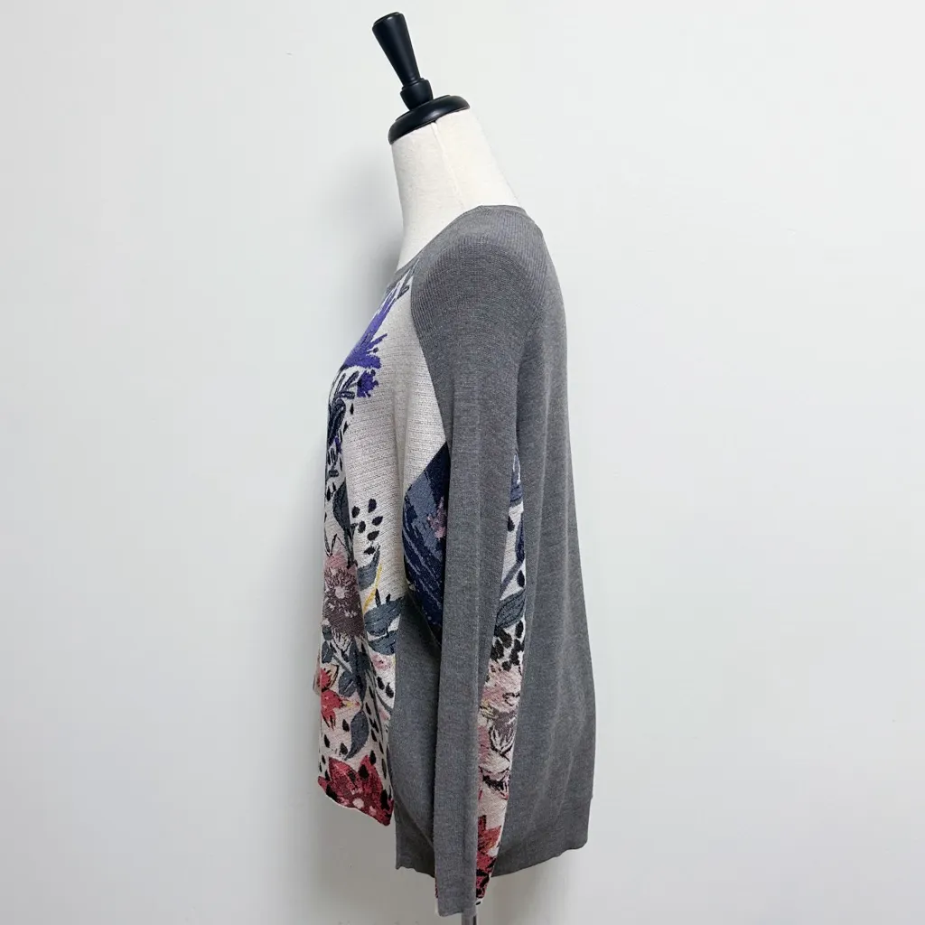 Aldo Martins Heather Grey Floral Dolman Long Sleeve Hi Lo Pullover Knit Sweater Gray Size 12 - Image 3
