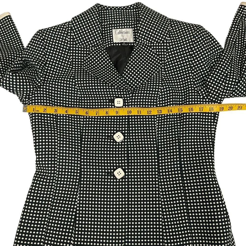 Le Suit Polka Dot Skirt Suit Black White Professional Business Set Size 8 Office - Image 7