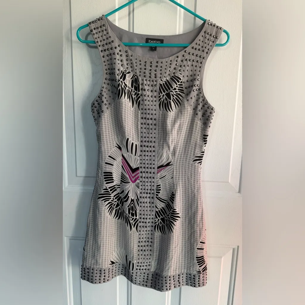 BEBE 100% Silk Embellished Cutout Back Bodycon, Women’s Dress Gray =SIZE XS= - Image 3