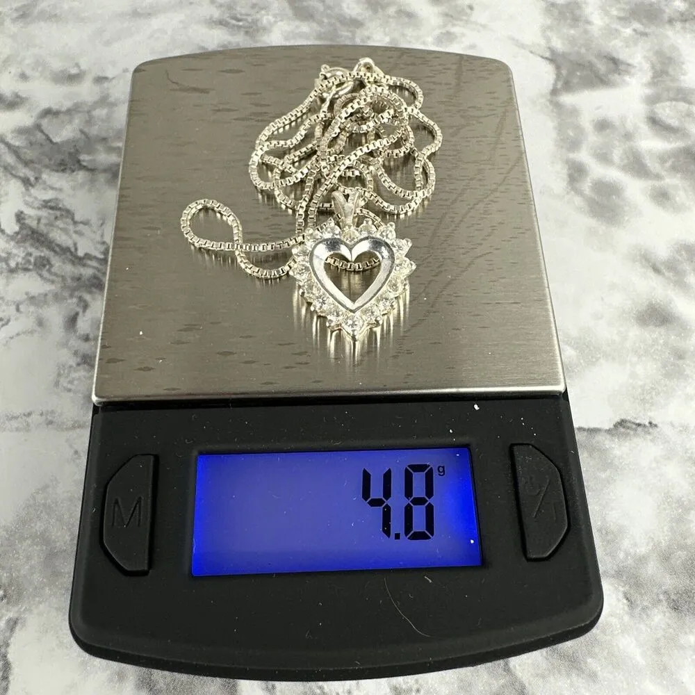 Vintage Sterling Silver Cubic Zirconia Open Heart Necklace Pendant & Chain - Image 8