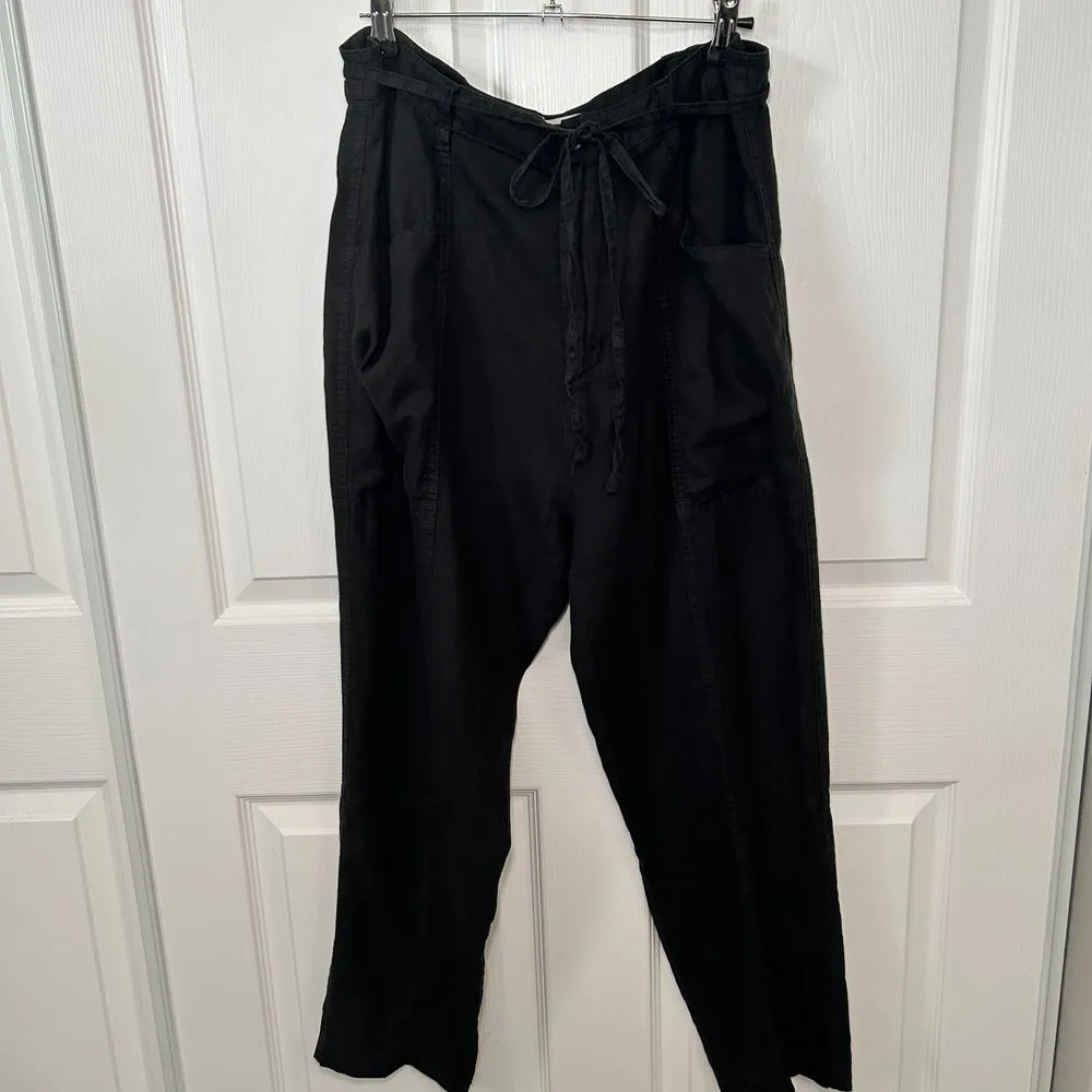 Joie Abbott 100% Linen Black Pants Womens 12 Beach Vacation‎ High Rise Cropped - Image 2