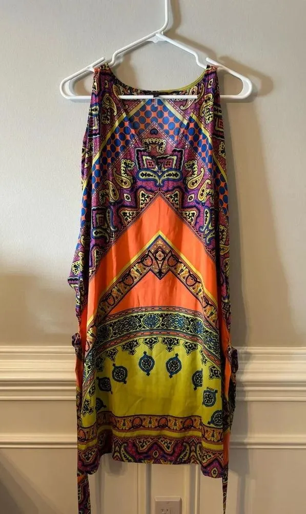 Boho Hale Bob Silk belted caftan mini dress size small - Image 8