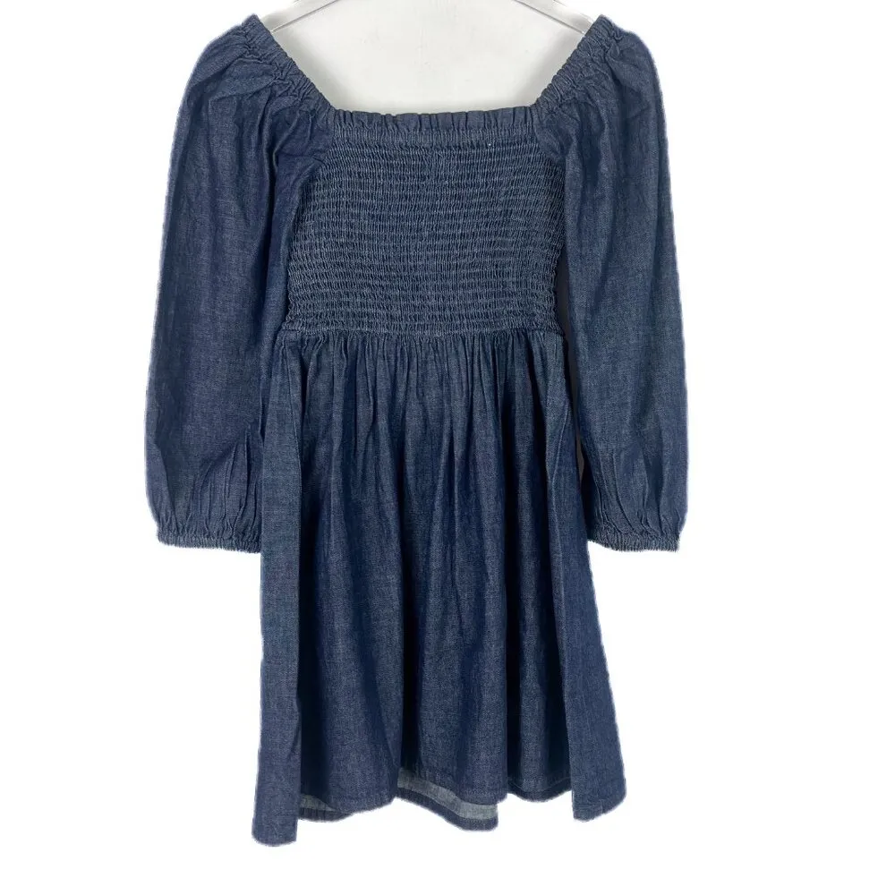NWT J. Crew Smocked Puff-Sleeve Dress in Chambray Blue Size XXS NEW - Image 9