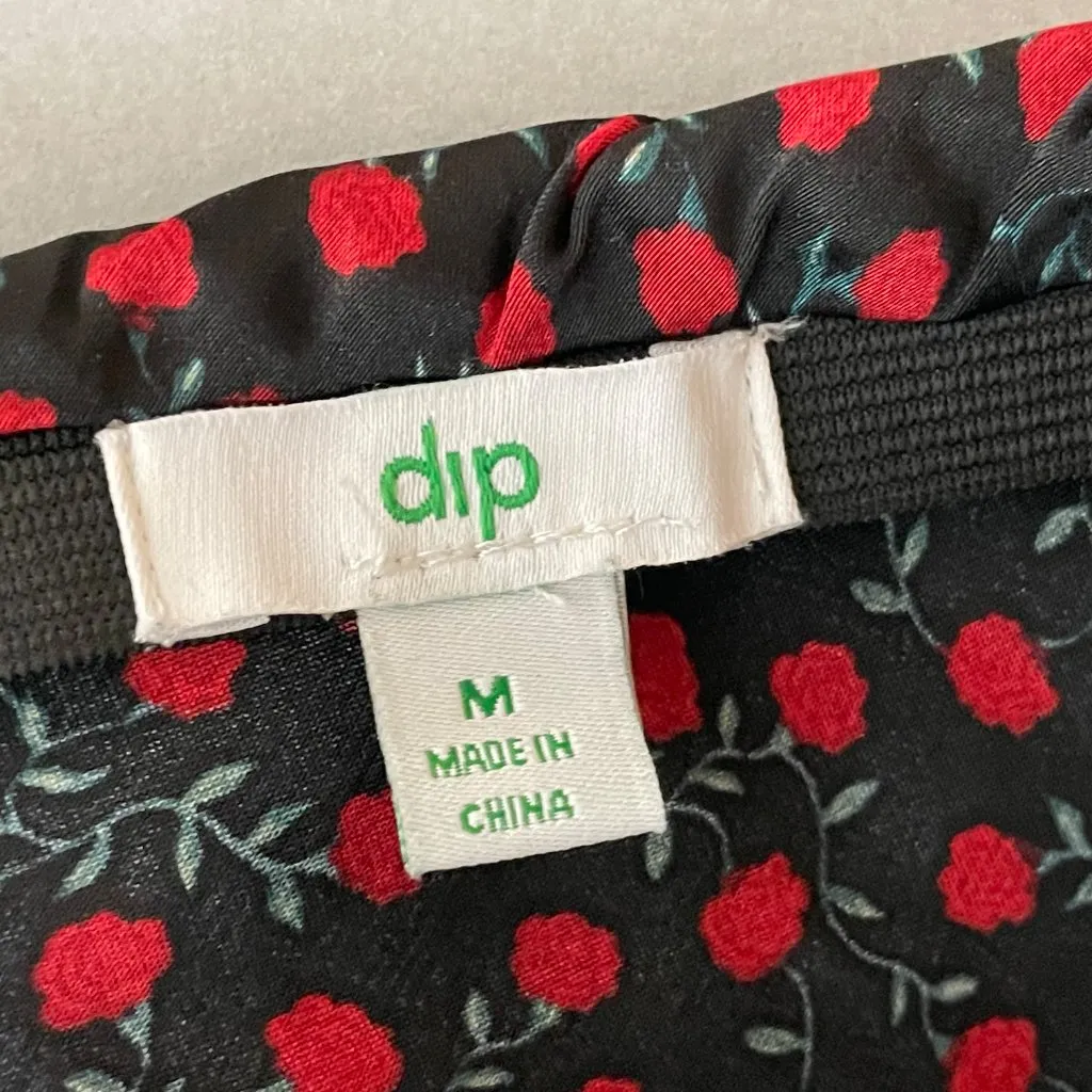 Dip Skirt Floral Print Midi Straight Rose Pattern Slit Black Red Medium Women - Image 4