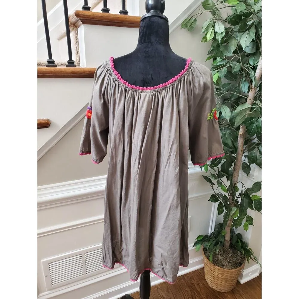 IVY Jane Embroidered Gray Cotton Round Neck 3/4 Sleeve Knee Length Dress Size XS - Image 8