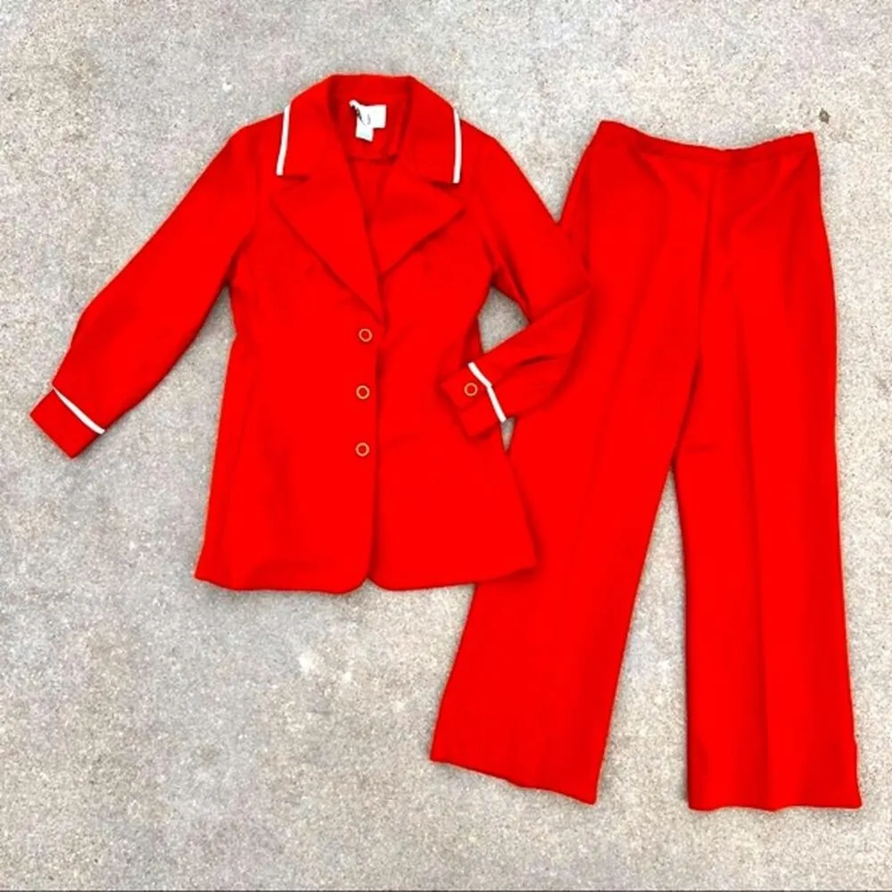 Vintage 70s Mister B double knit polyester leisure suit Orange - Image 5