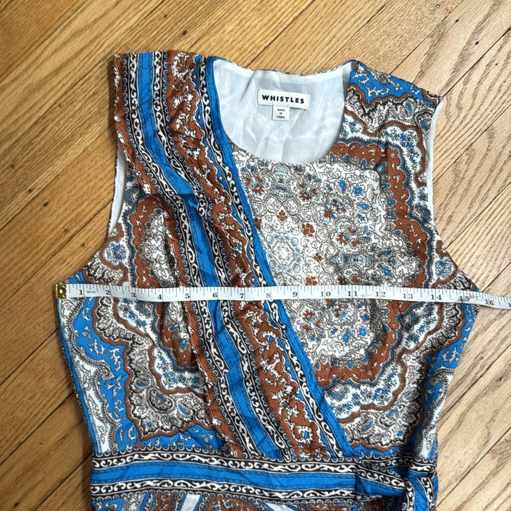 Whistles Paisley Print Asymmetric Belted Midi Dress Blue Brown Size US 4 - Image 5