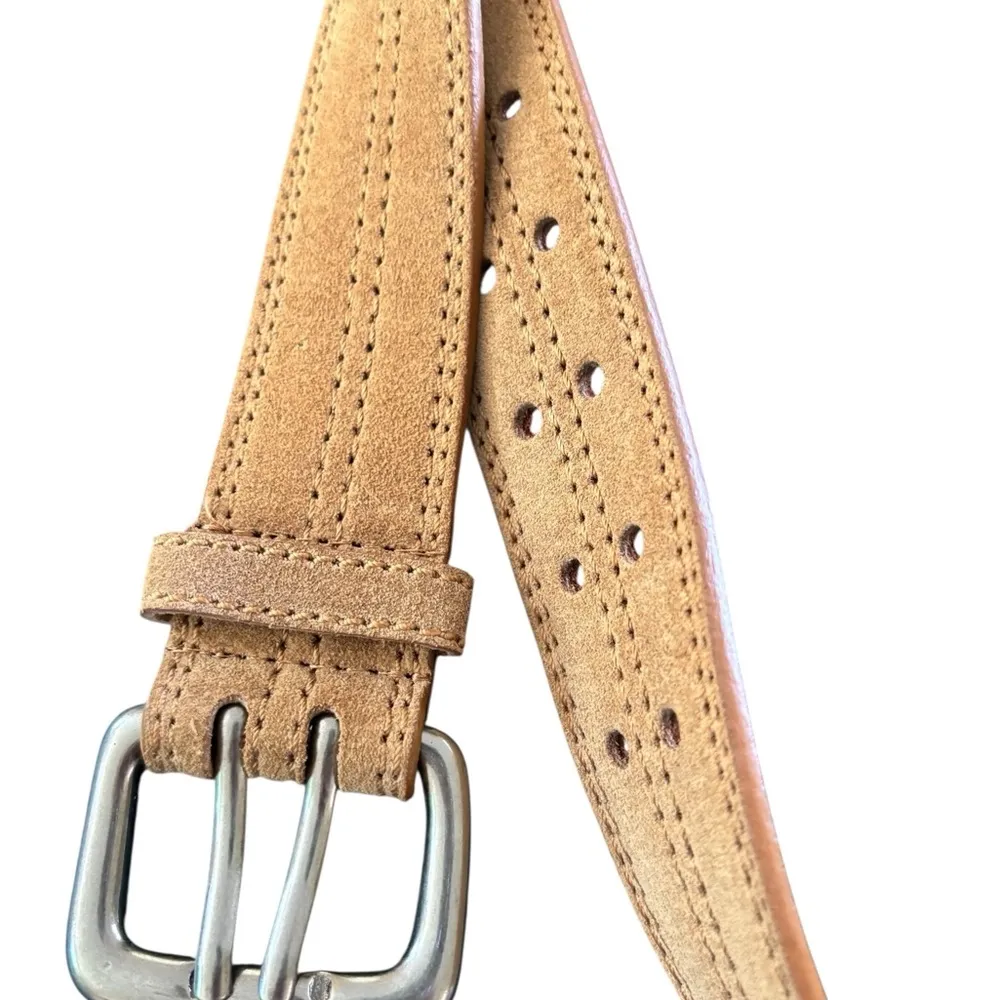 Ralph Lauren Women’s Tan Leather Belt Sz S Brass Buckle 5 Double Hole Western - Image 4