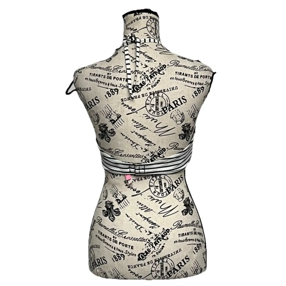 Victoria Secret Black & White Striped Ruched Halter Crop Top XL - Image 3