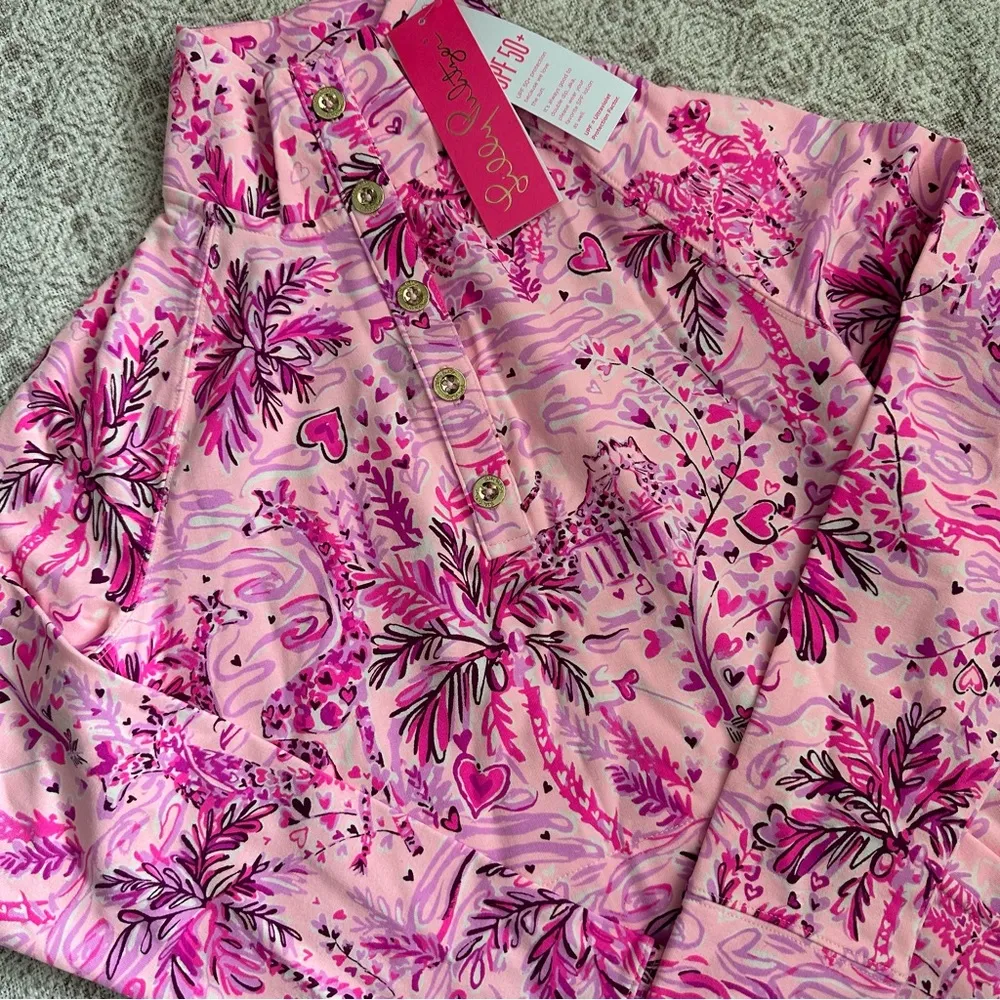Lilly Pulitzer UPF 50+ Captain Round Hem Popover In Pink Blossom Wild About You - Image 9