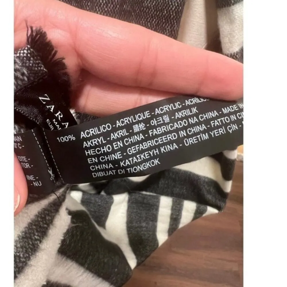 Zara Long Blanket Scarf Black White Striped - Image 6