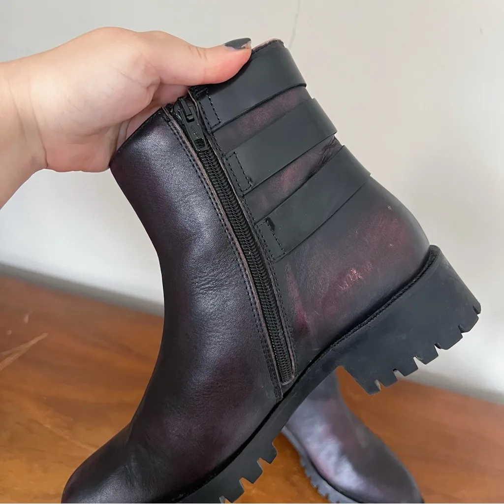 Napoleoni • buckled ankle boots combat moto platform black purple leather patent Size 7 - Image 7