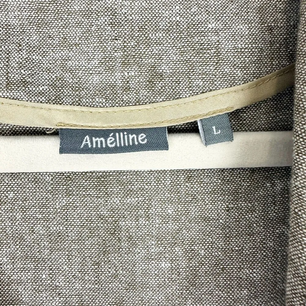 Amelline Linen Blend Japanese Style Jacket Size Large Lagenlook Brown - Image 5
