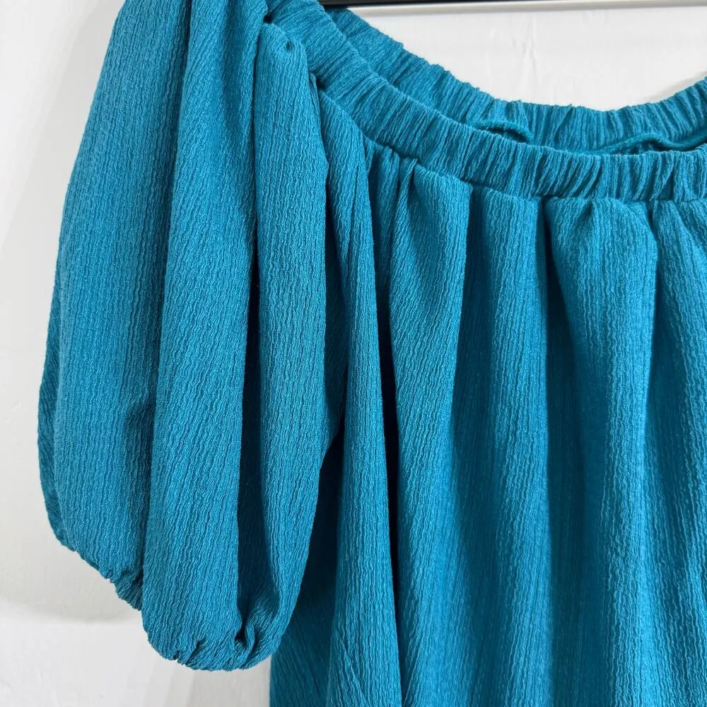 Anthropologie Elodie Off Shoulder Puff Sleeve Top Turquoise Blue Size Small - Image 4