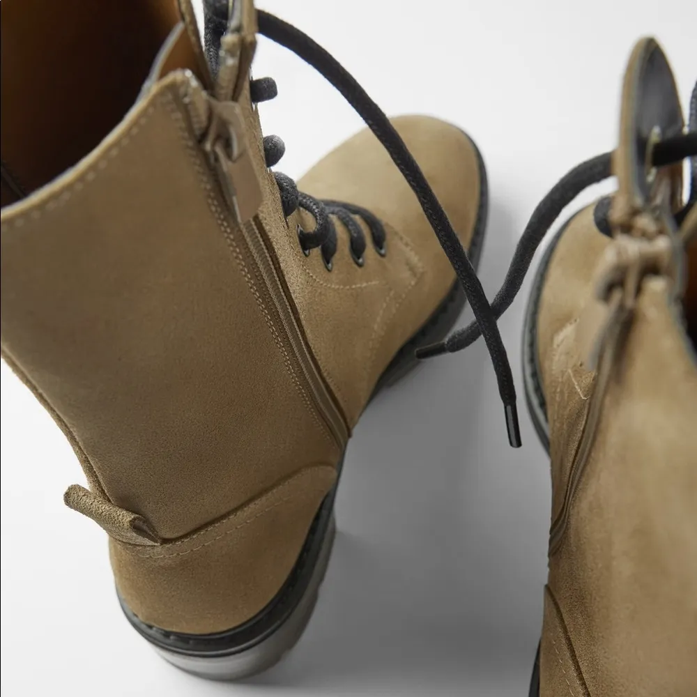 Zara FLAT SPLIT LEATHER SUADE HIGH TOPS BOOTS Size 6.5/37 NEW - Image 4
