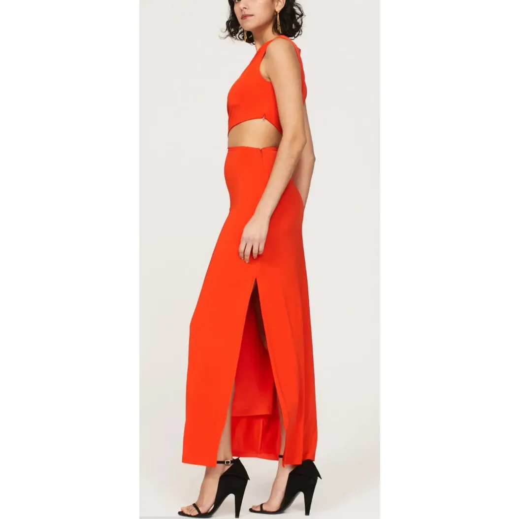 ATLEIN Maxi Dress Jersey Orange Cut Out Asymmetric Waist Sleeveless Size L - Image 11