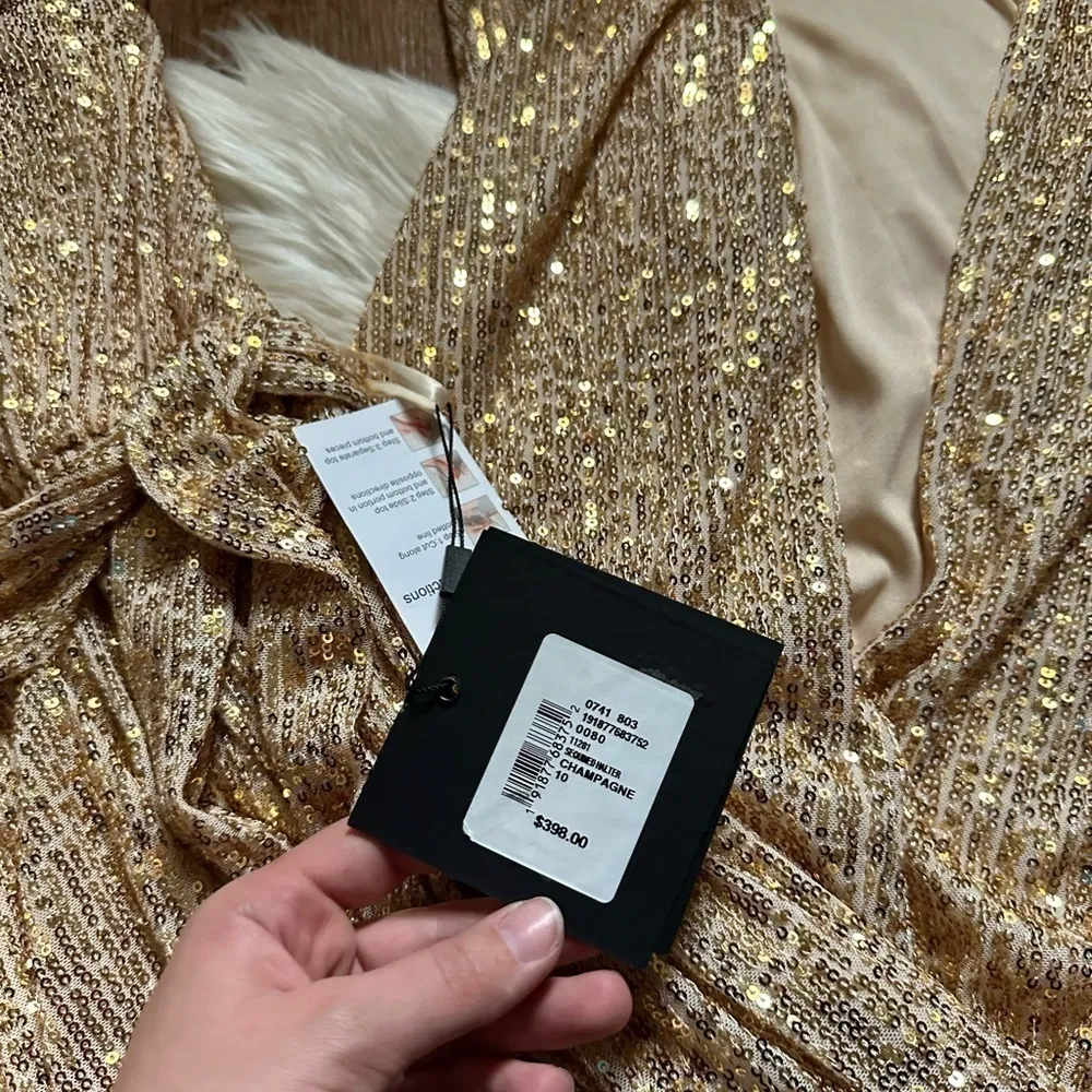 IEENA FOR MAC DUGGAL Sequined Halter Neck Belted Soft Dress In Champagne - Image 6