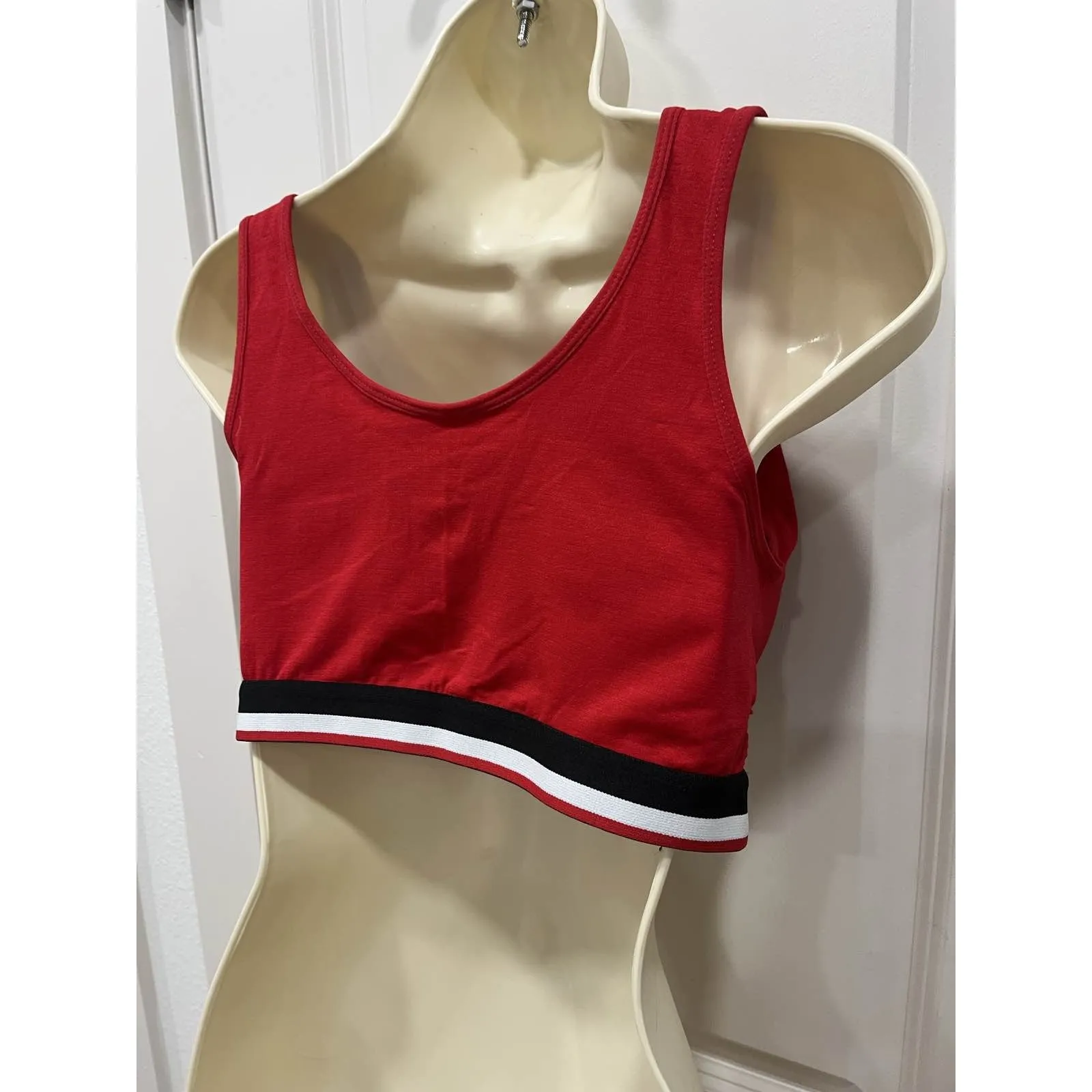 US Polo Assn Sports Bra Red Black White Logo Scoop Neck - Image 7