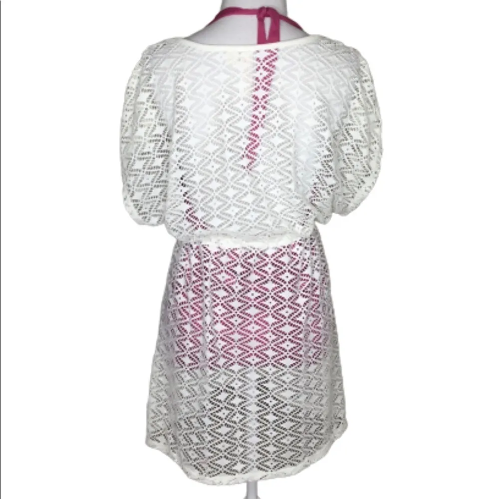 White Ivory Miken Lace Elastic Waist Deep V Neckline Swimsuit Cover M Size M - Image 4