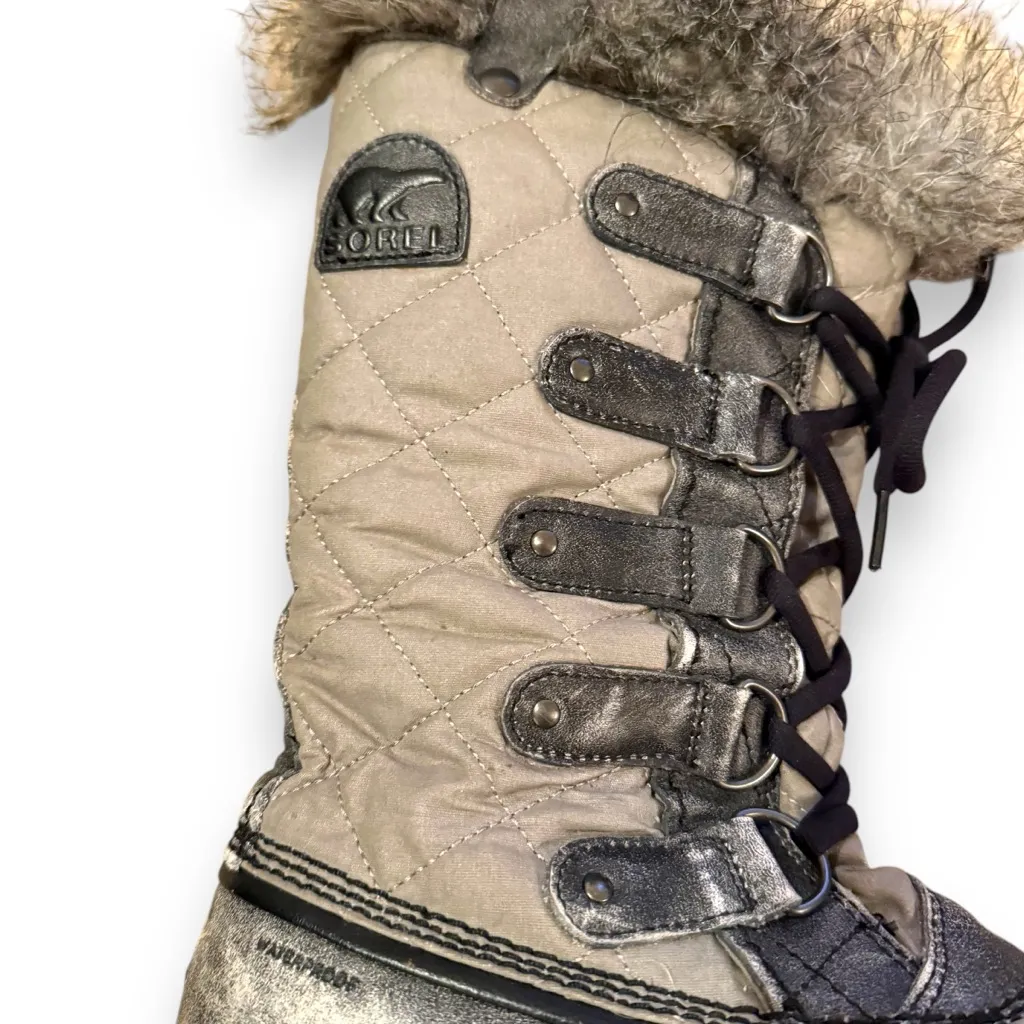 Sorel Tofino Tall Gray Waterproof Lace Up Distressed Faux Fur‎ Snow Boots Sz 7.5 - Image 12