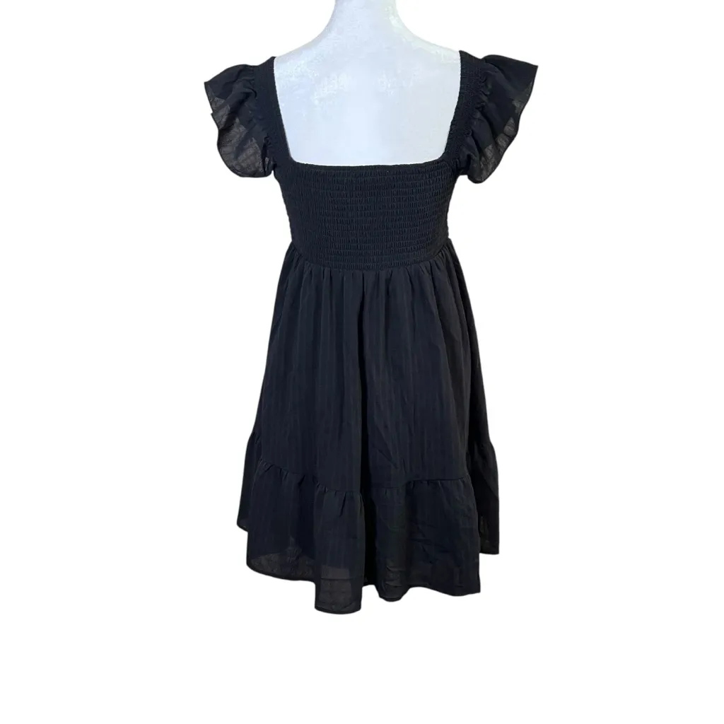 Thirty/Thirty LA Black Babydoll Mini Dress Sz Medium Peasant Smocked Milkmaid - Image 3