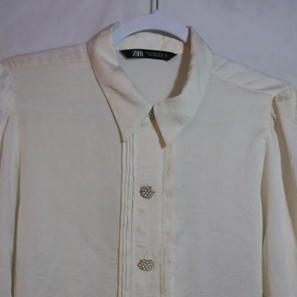 Zara Ivory Long-Sleeve Jewel Button Up Shirt Blouse Size XL - Image 2
