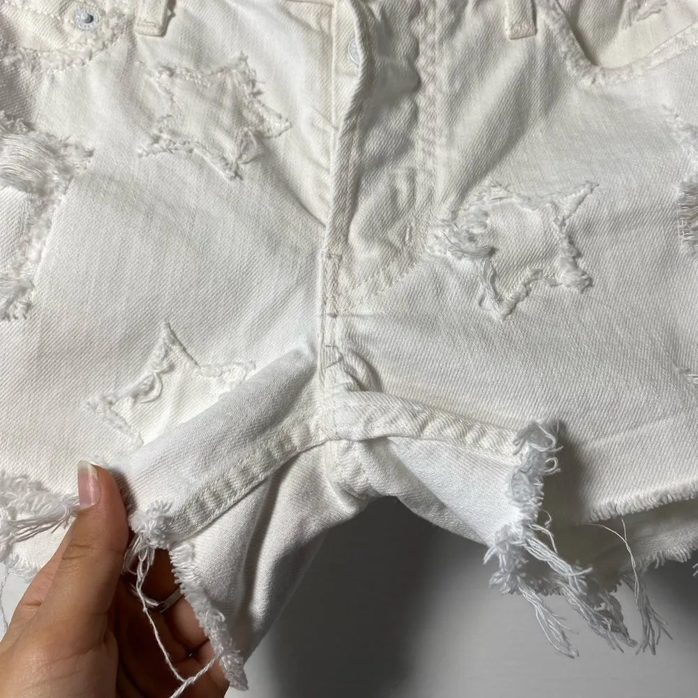 RAILS Logan Star Pattern Distressed Denim Shorts White Sz 24 - Image 7